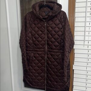 Athleta Whisper Featherless Hooded Parka size M Truffle Bown